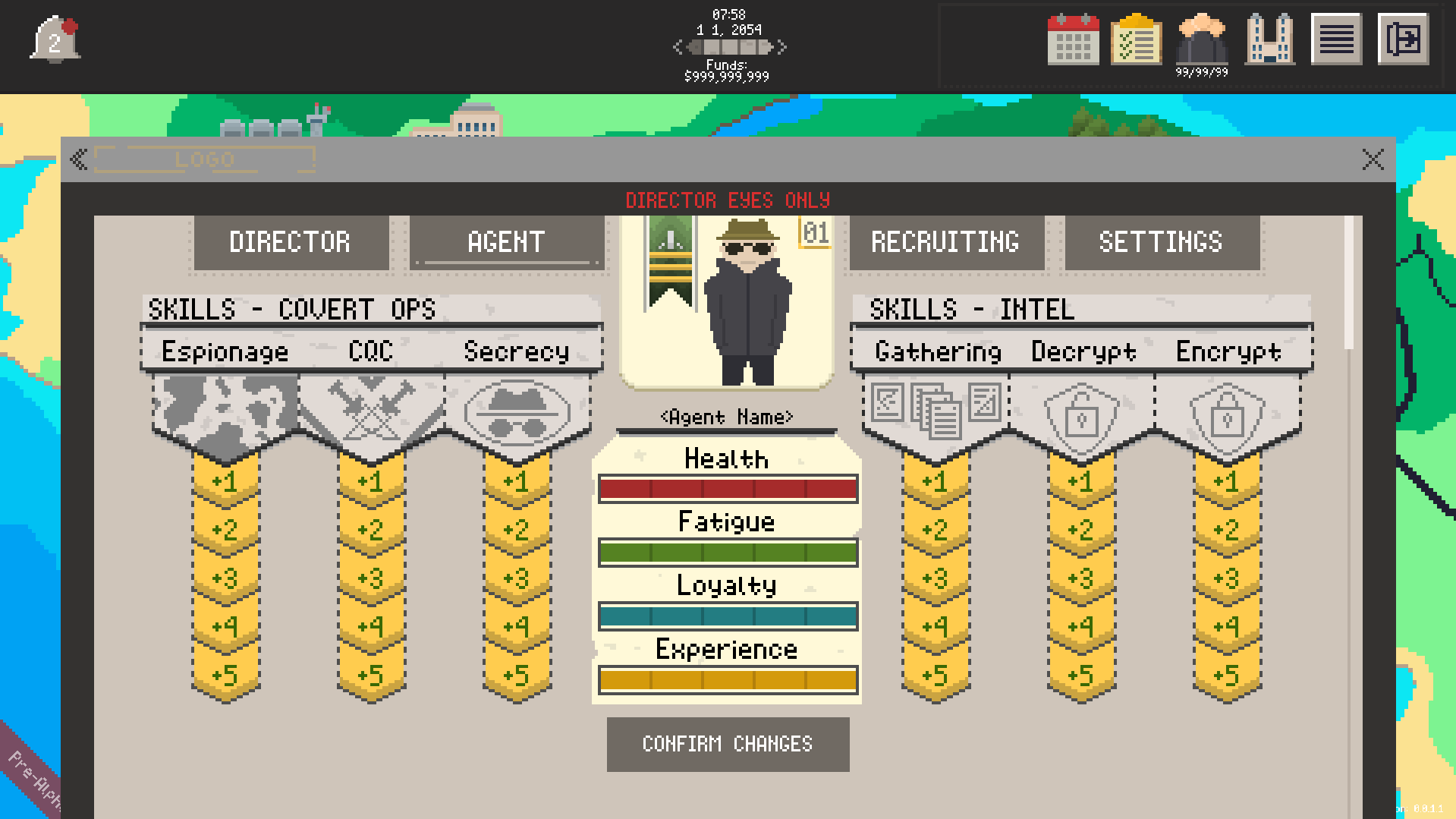 A pixel art image of the agent UI.