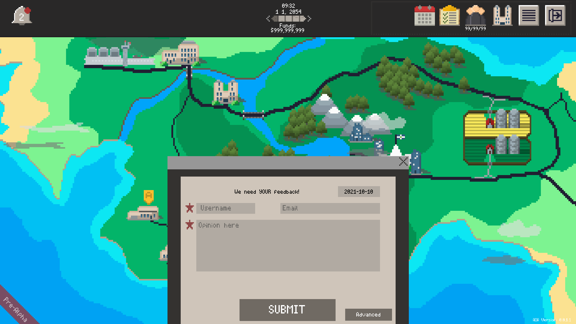 A pixel art image of the feedback UI.