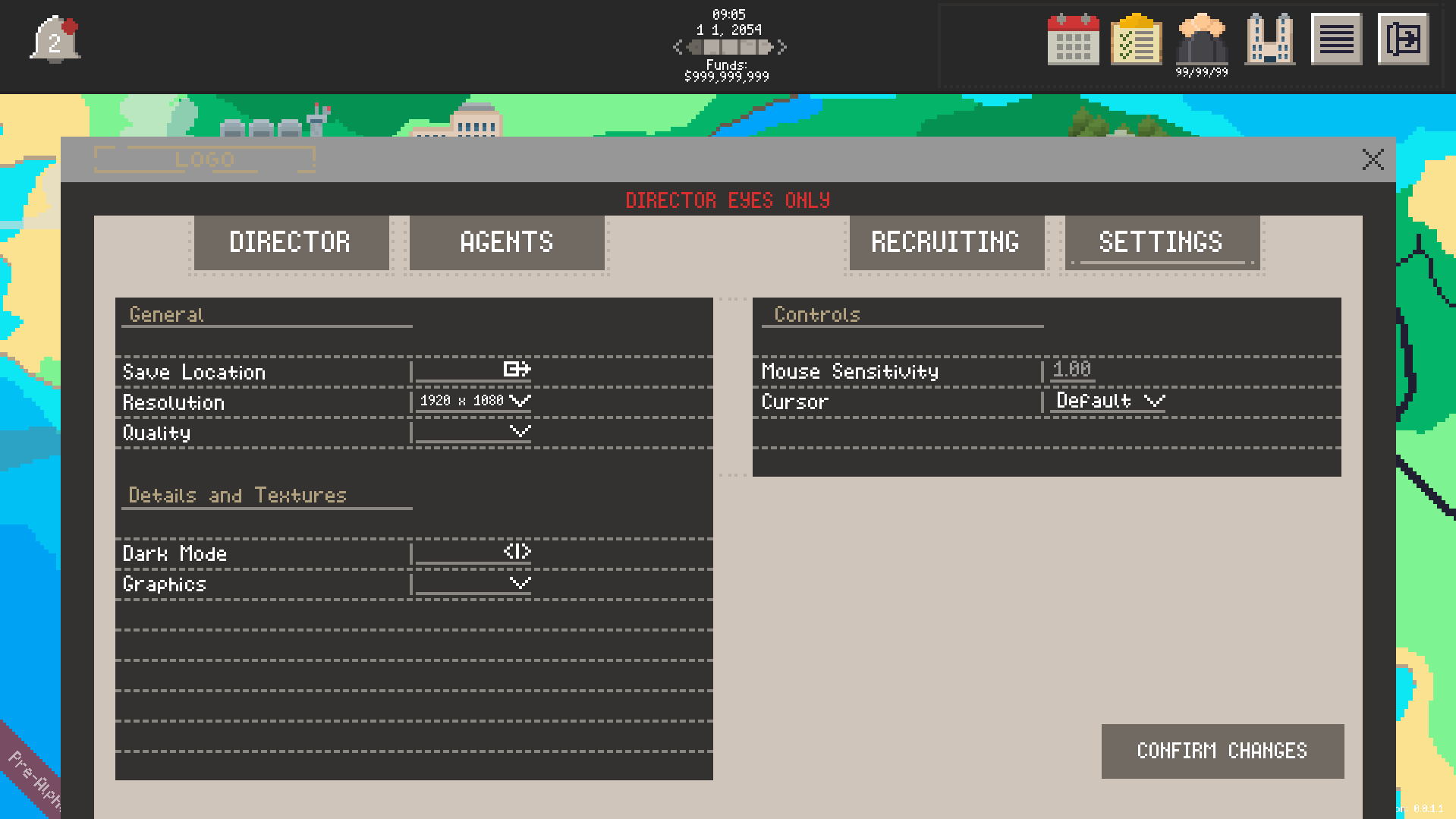 A pixel art image of the settings UI.