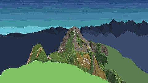 A pixel art image of Machu Picchu.