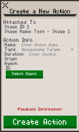 A view of an operation's action creation UI.